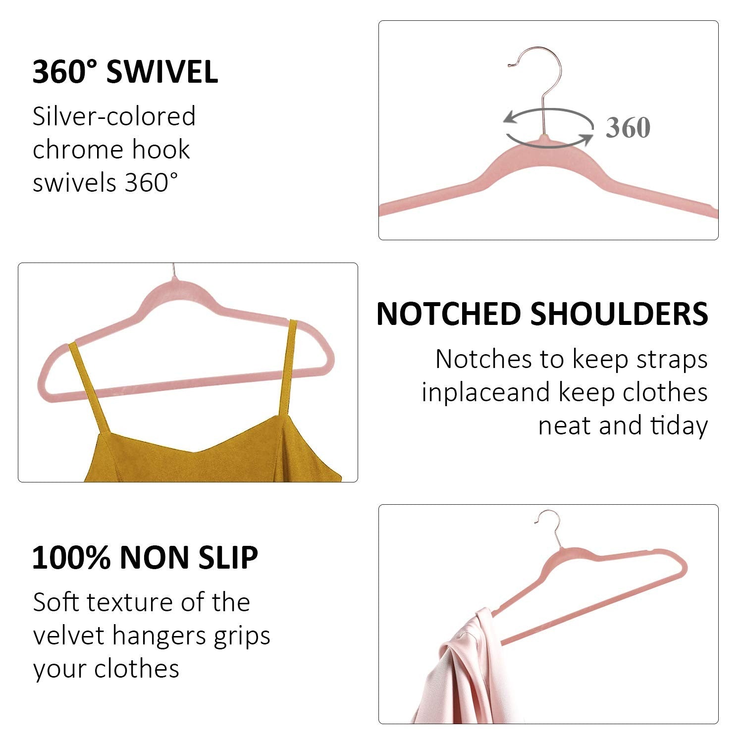Space-Saving Velvet Clothes Hangers 25-Pack, Pink, Non-Slip Design