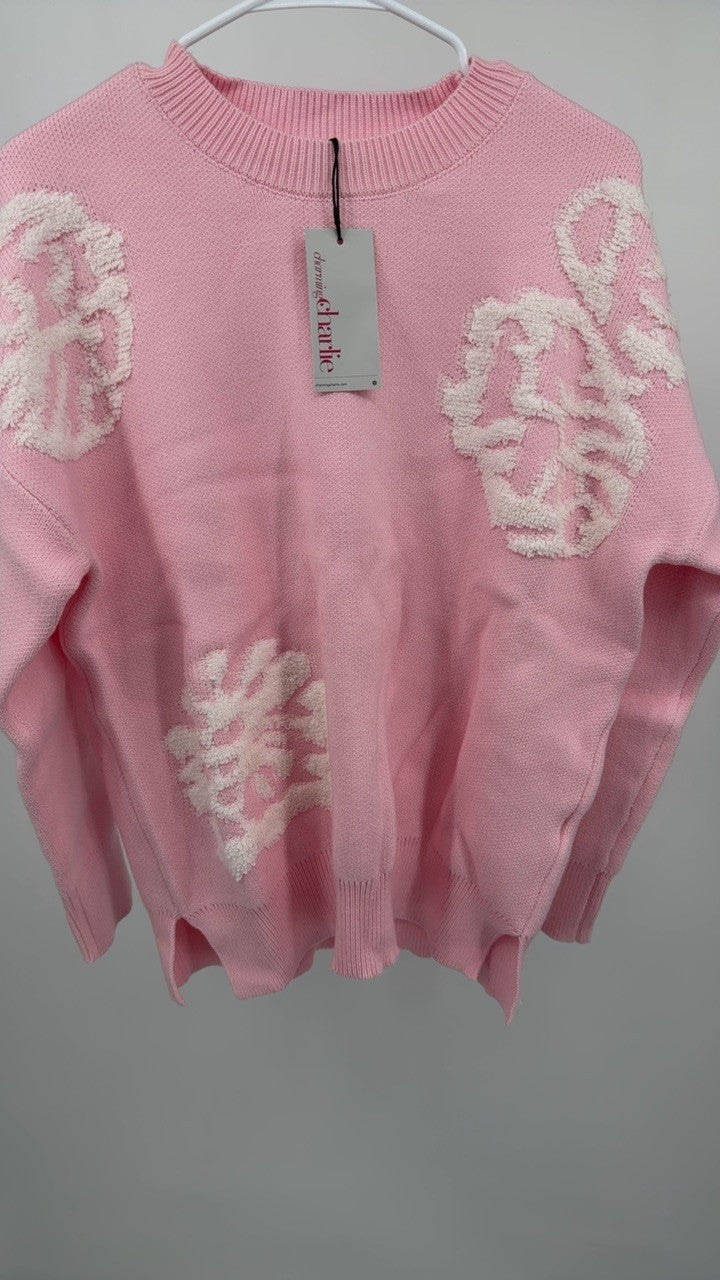Slit Round Neck Dropped Shoulder Sweater