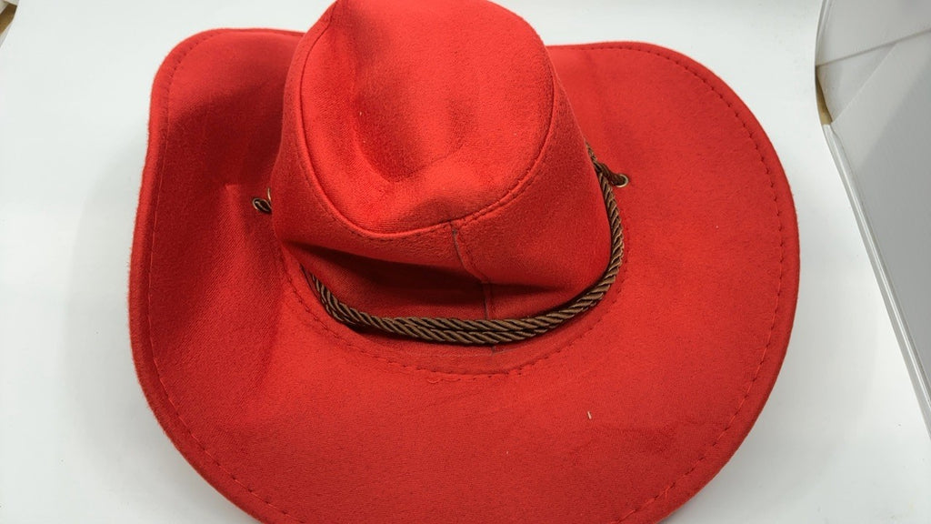 Faux Felt Cowboy Hat Unisex Red Wide Brim for Outdoor Activities