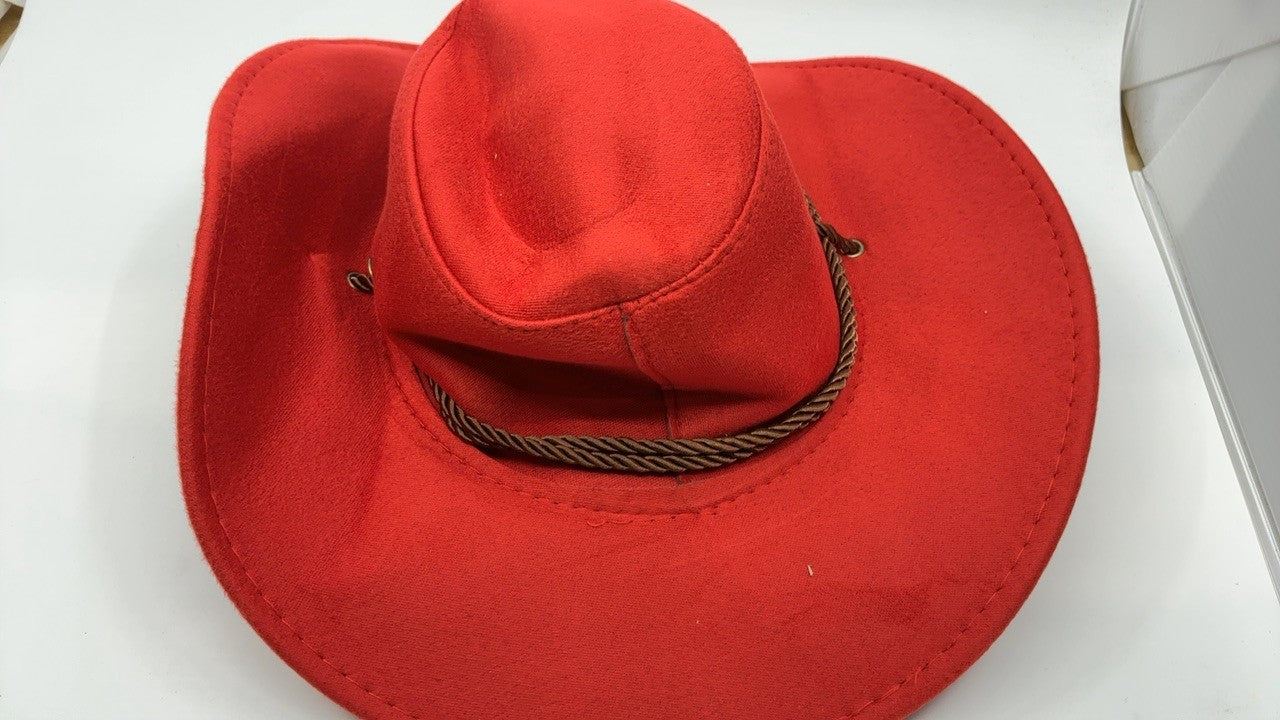 Faux Felt Cowboy Hat Unisex Red Wide Brim for Outdoor Activities