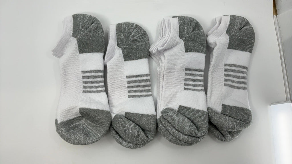 6 Pairs Men's Athletic No-Show Socks, Cotton Cushioned, White, 8-12