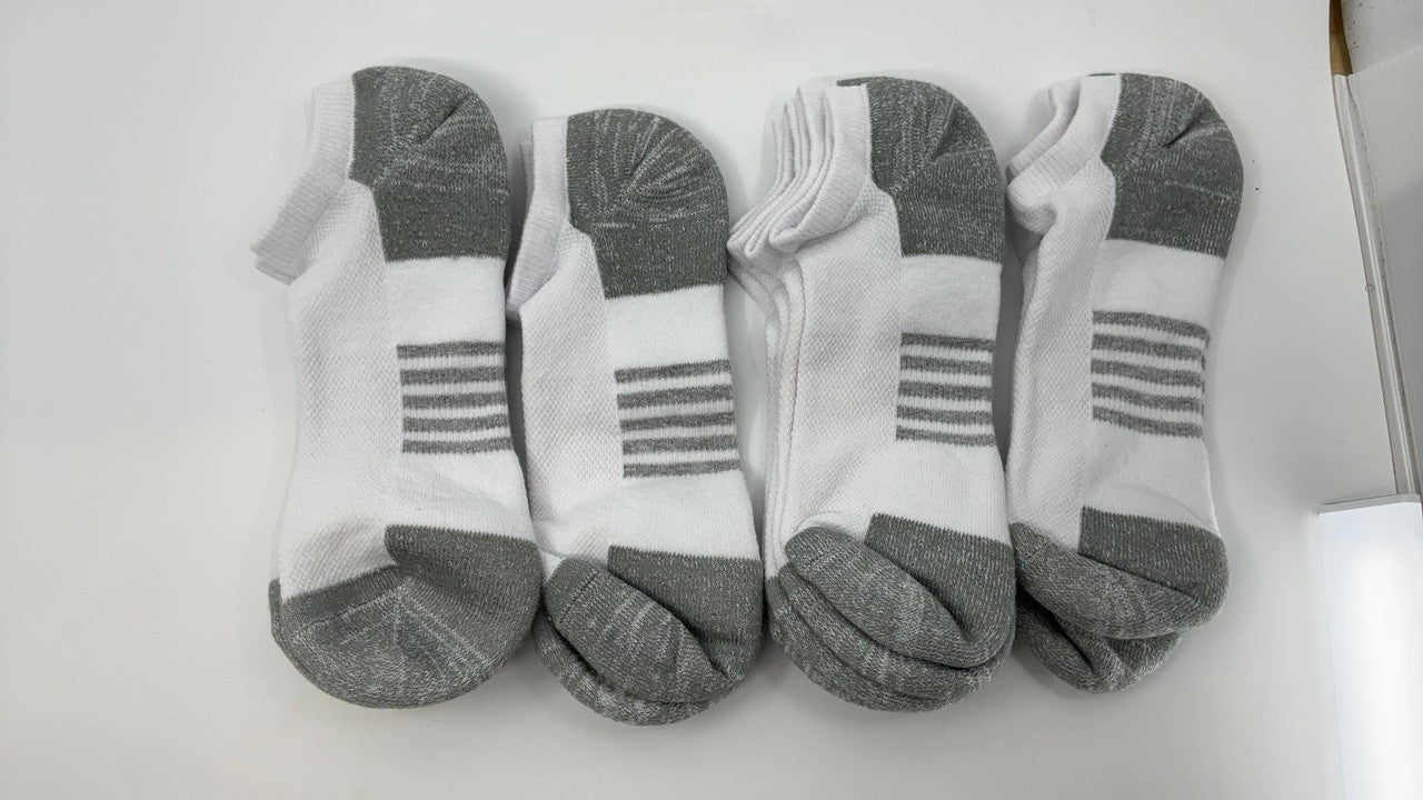 6 Pairs Men's Athletic No-Show Socks, Cotton Cushioned, White, 8-12