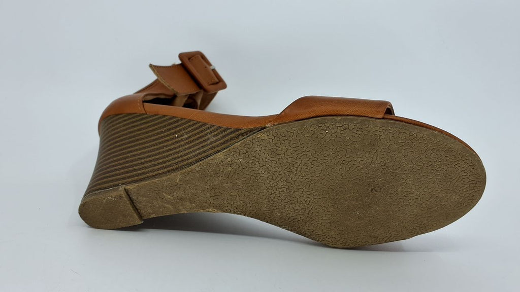 IDIFU 3 Inch Wedge Sandals, Women's Size 6, Ankle Strap, Nude Pu