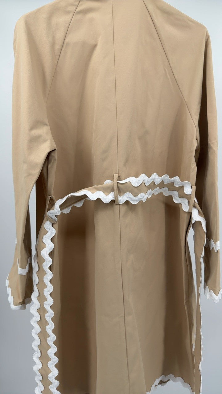 Scalloped Trim Long Sleeve Trench Coat