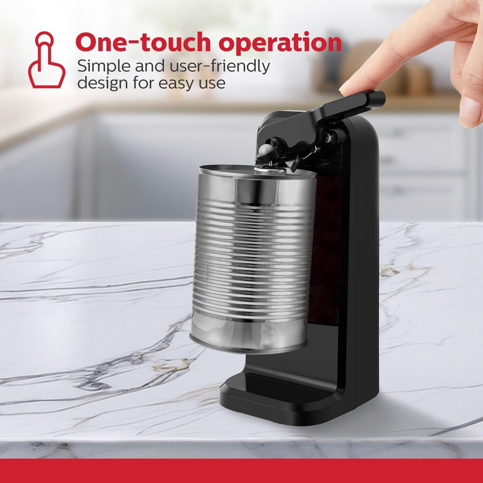 Black Electric Can Opener, Auto Shutoff, Easy Push Down Operation