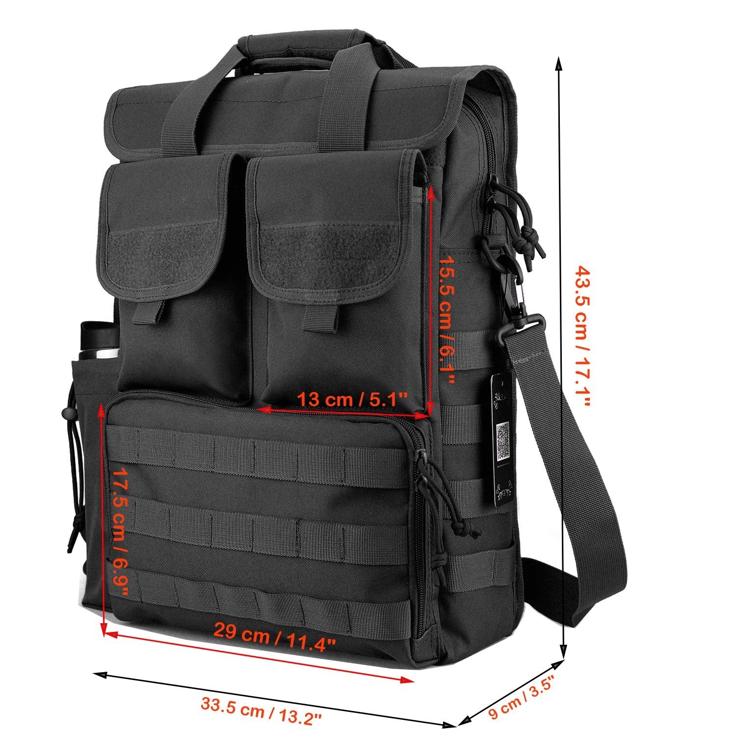 Durable Black Tactical Messenger Bag 17.3 in Sling Shoulder Pack
