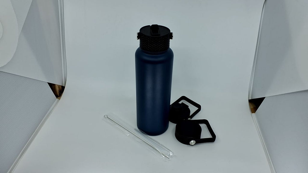 Konokyo 40oz Stainless Steel Insulated Bottle Navy Blue w/ 3 Lids