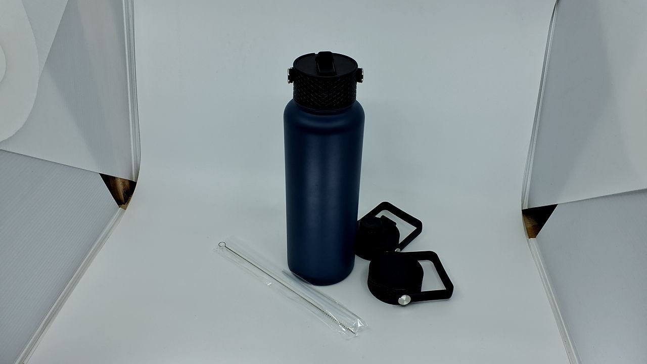 Konokyo 40oz Stainless Steel Insulated Bottle Navy Blue w/ 3 Lids