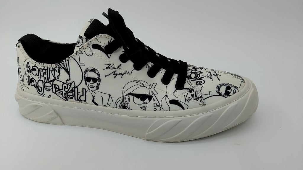 Karl Lagerfeld Paris Men's Logo Rubber Sole Low Top Sneaker, White, 9