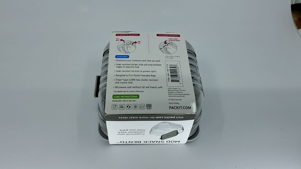 PackIt Mod Snack Bento Food Storage, Steel Gray, Microwavable & Dishwasher Safe