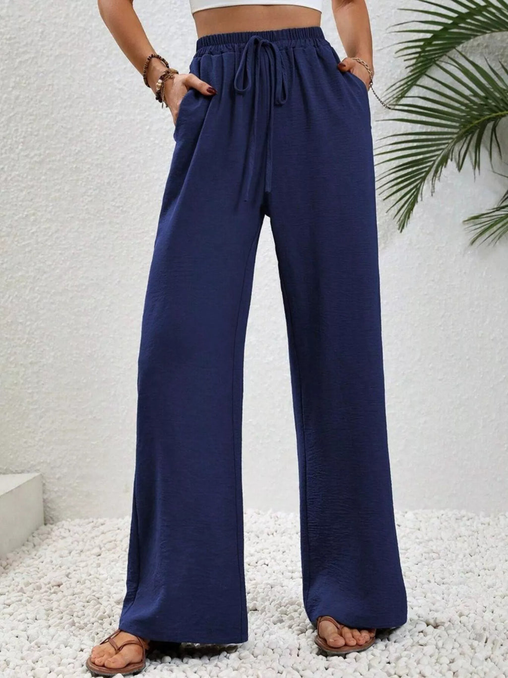 Casual Drawstring Wide Leg Pants