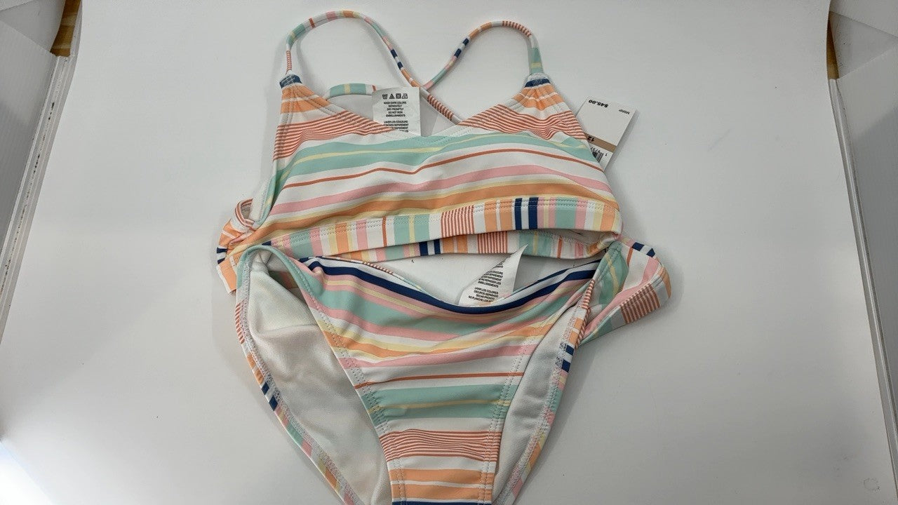Roxy Girls' Two-Piece Swimsuit, Aqua Cabana, Size 12, UV Protection