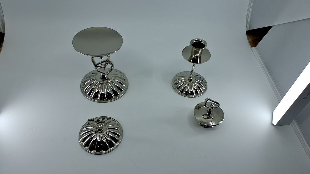 Candle Stands Set of 3, 4-Inch, Nickel-Plated, Sparkling Love Design