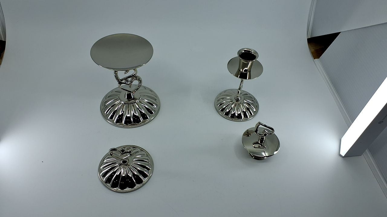 Candle Stands Set of 3, 4-Inch, Nickel-Plated, Sparkling Love Design