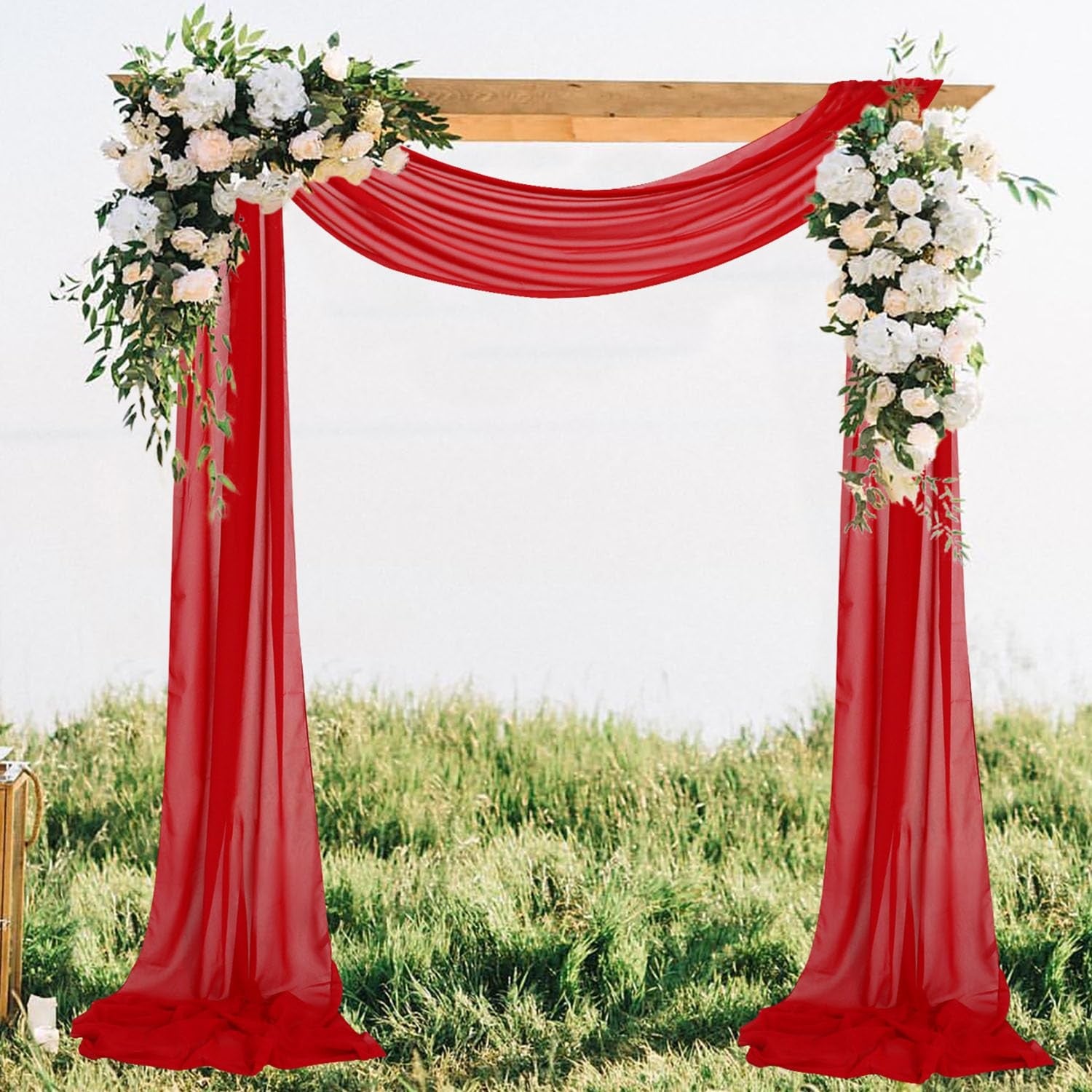 18ft Red Chiffon Draping Fabric for Wedding Arch & Party Decor