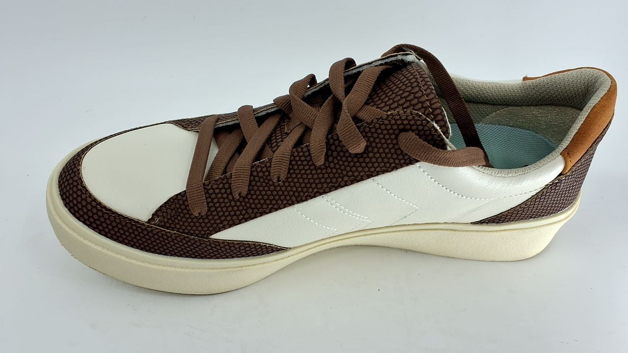 Dr. Scholl's Women's Madison Lace Sneaker, White/Brown, 8.5