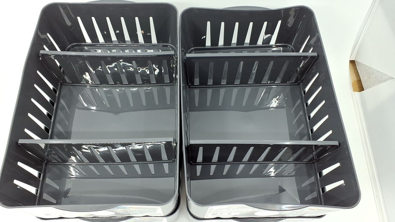 3 Compartment Storage Bins - Stackable Drawer Organizer - Grey