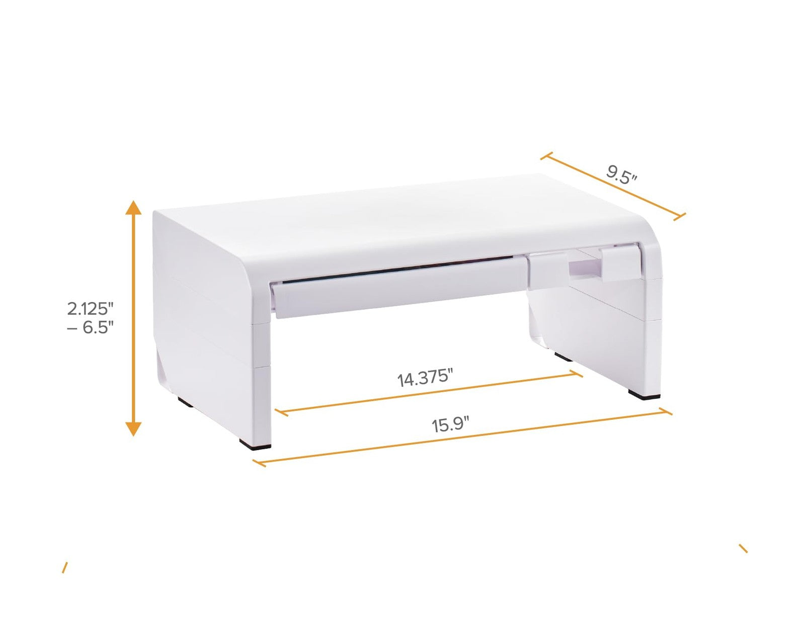 Adjustable Monitor Riser w/ Drawer, Phone Holder & Rubber Feet - White