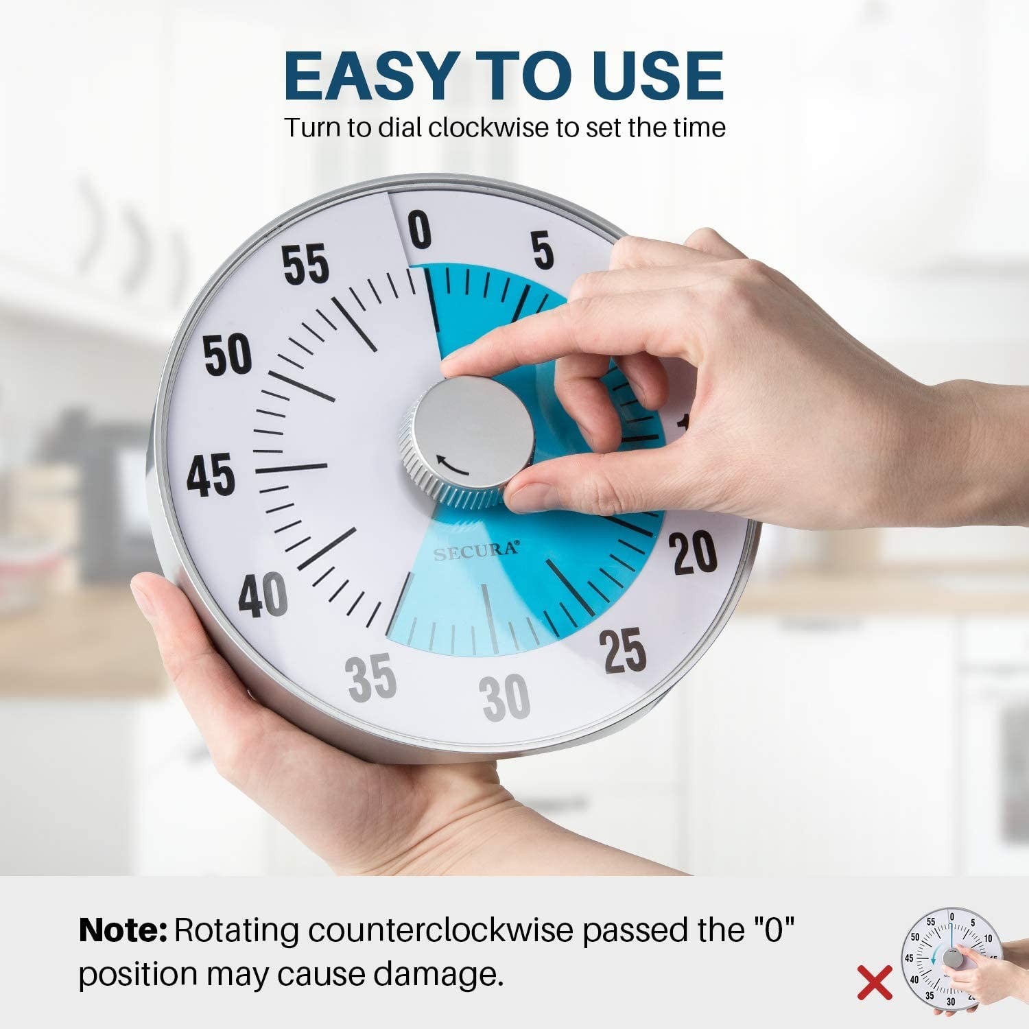 Secura 7.5-Inch Visual Countdown Timer, Blue, 60-Minute Kitchen Timer