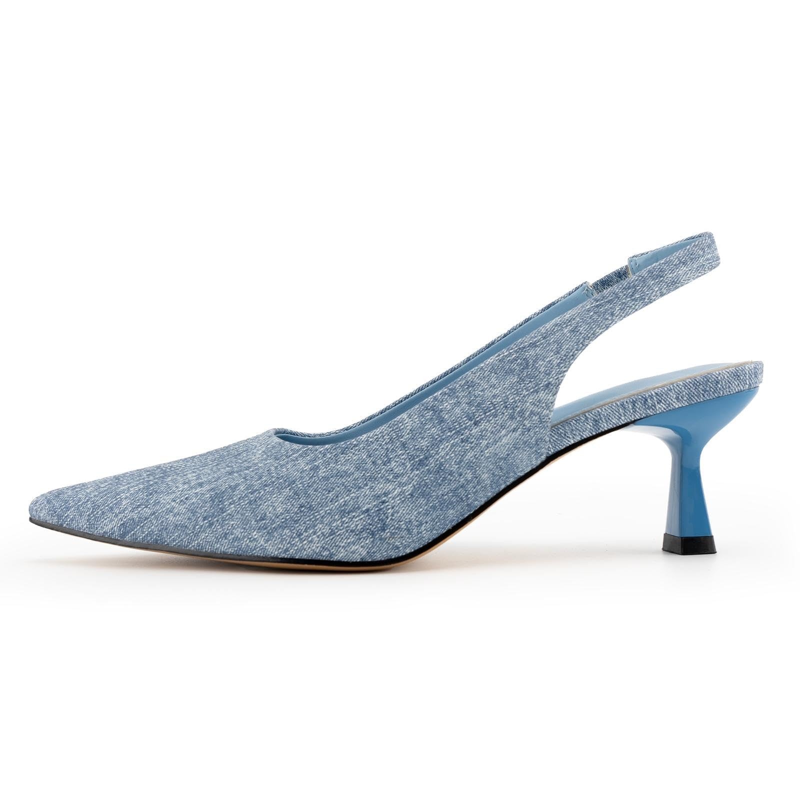 Women’s Denim Blue Slingback Pumps Kitten Heels Size 8.5