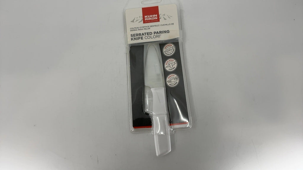 Serrated Paring Knife 4in w/ Safety Sheath, Kuhn Rikon COLORI, White