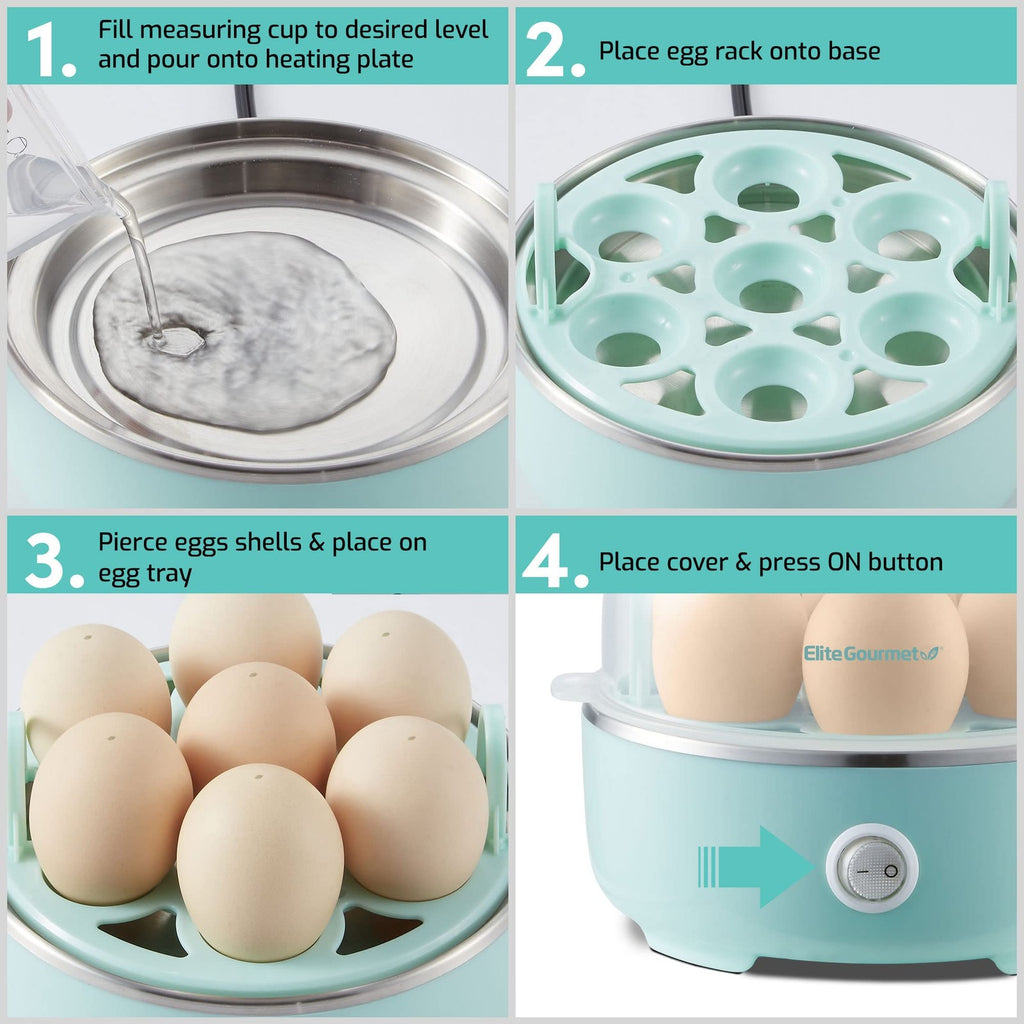 7-Egg Capacity Electric Egg Cooker Retro Mint, Auto Shut-Off Feature