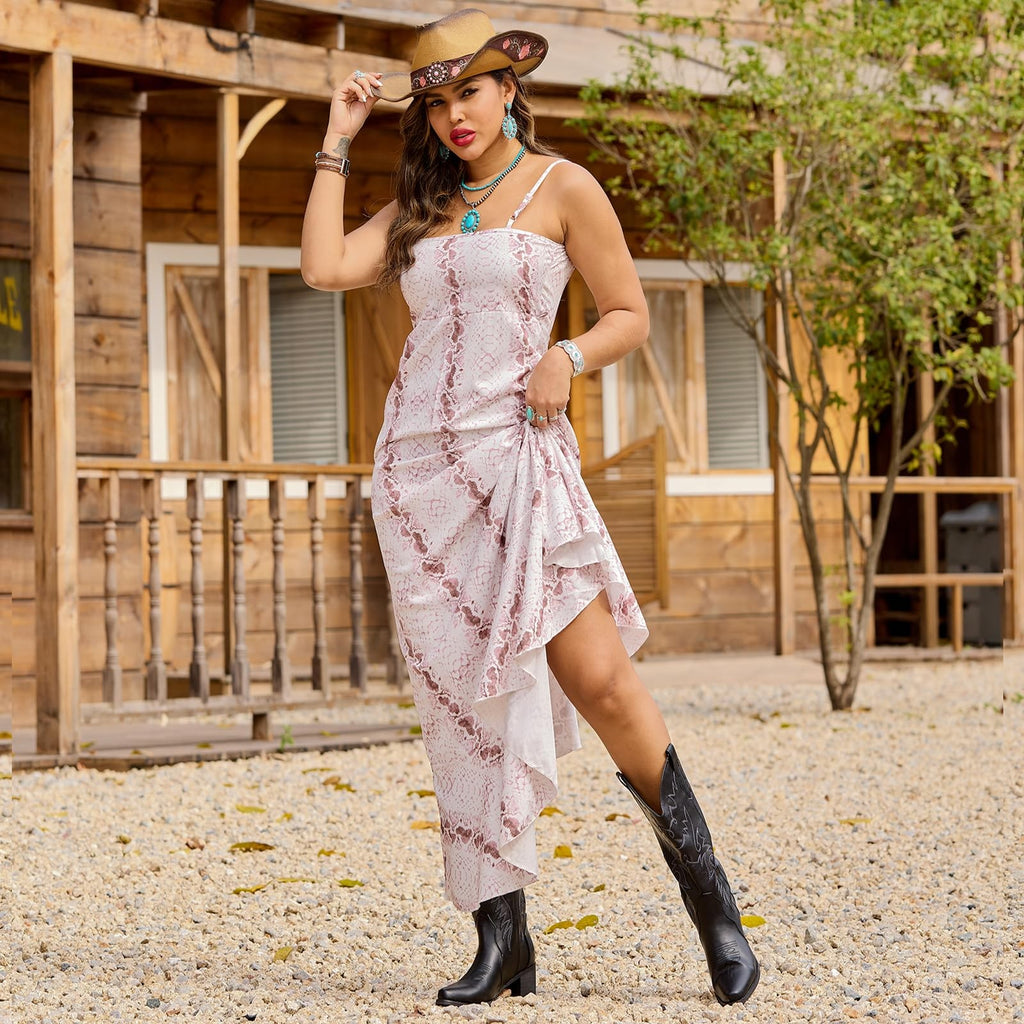 IXU Cowboy Boots Women Pointy Toe Women's Mid Calf Western Cowgirl Boots, 10.5