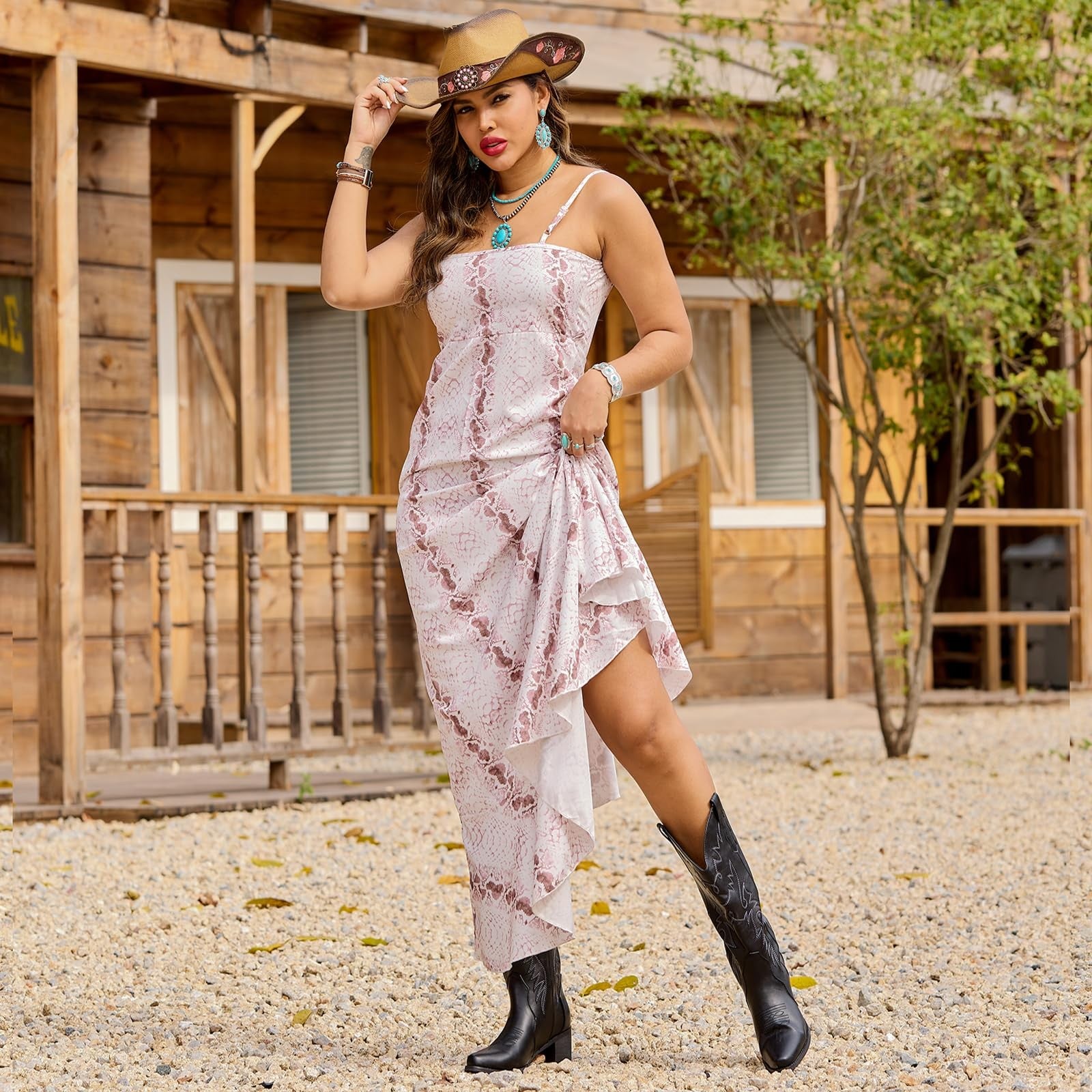 IXU Cowboy Boots Women Pointy Toe Women's Mid Calf Western Cowgirl Boots, 10.5