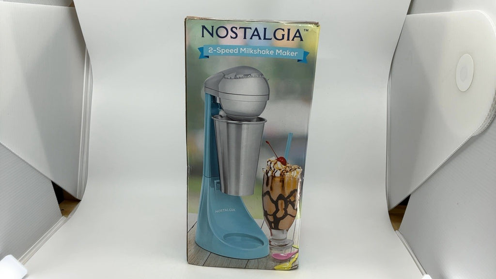 Nostalgia Two-Speed Milkshake Maker w/ 16oz Stainless Steel Cup, Blue