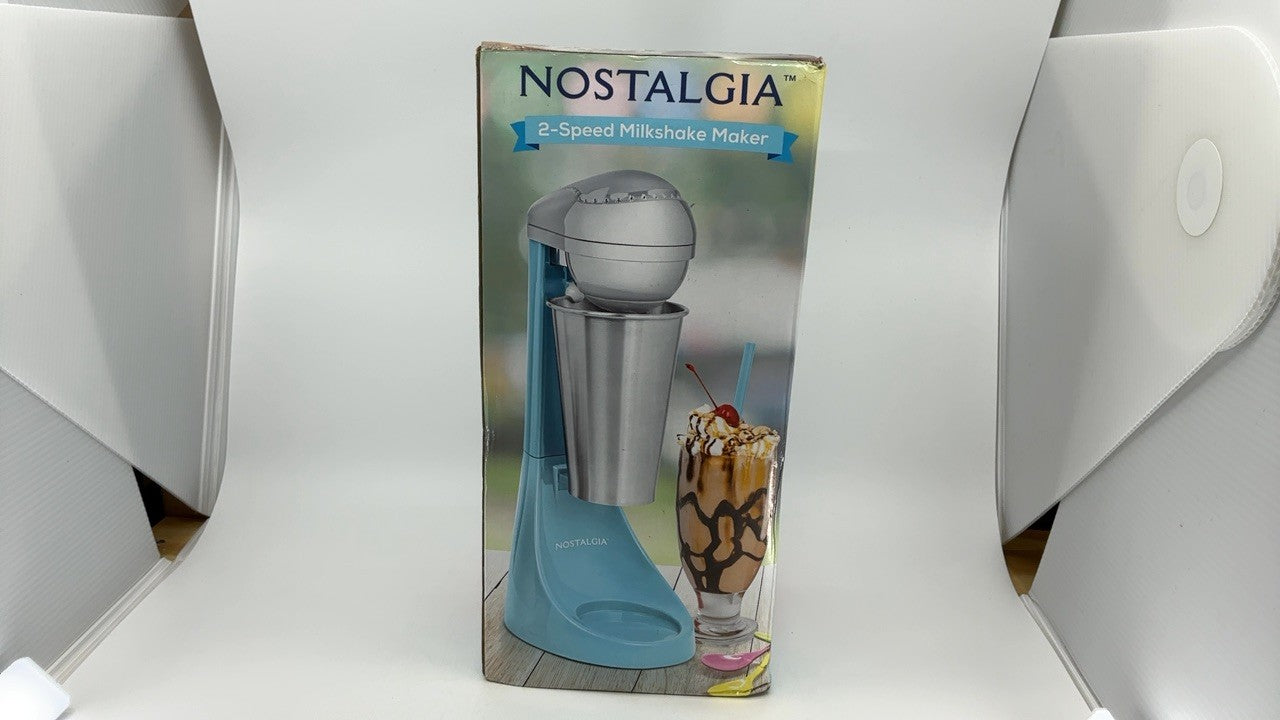 Nostalgia Two-Speed Milkshake Maker w/ 16oz Stainless Steel Cup, Blue