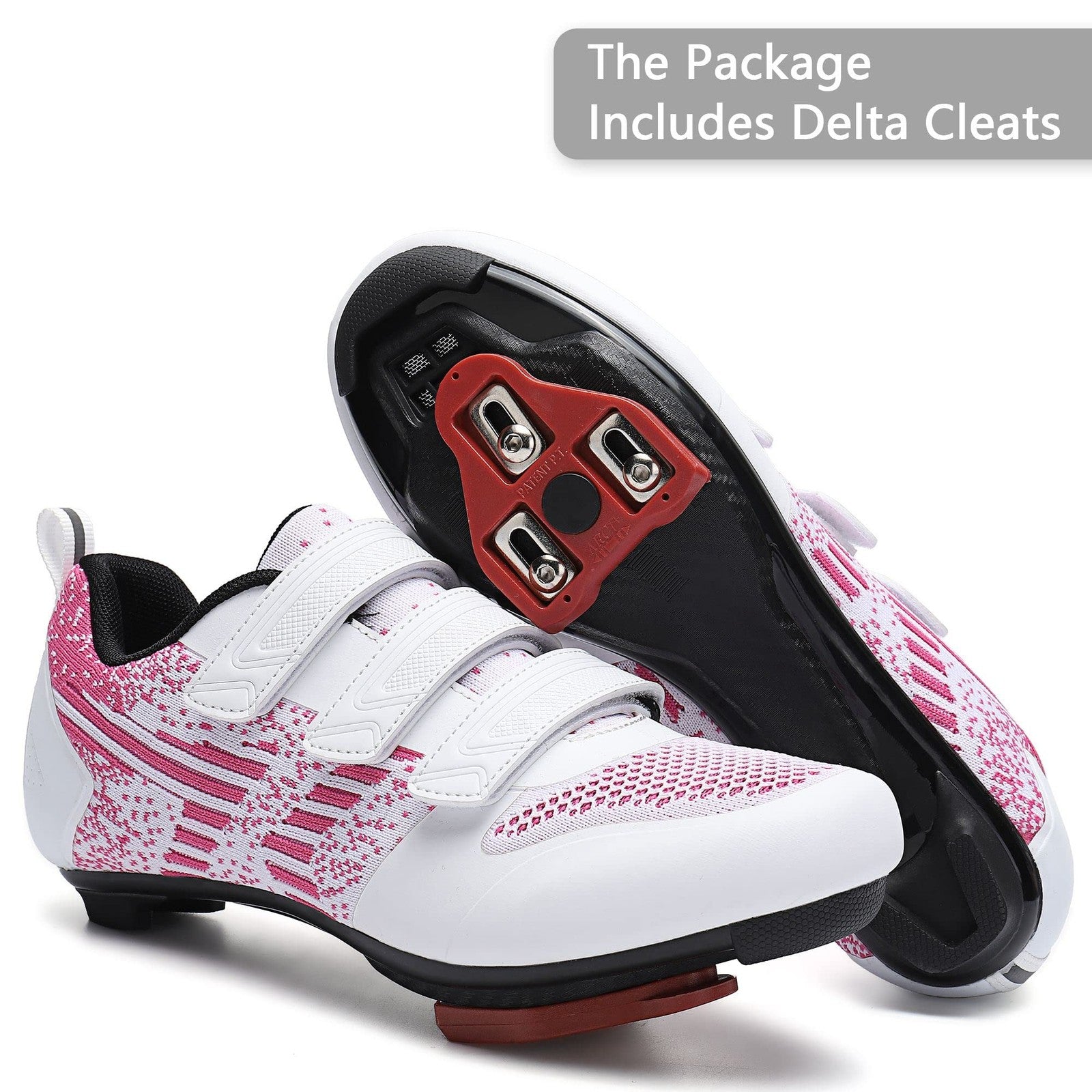 Unisex Road Bike Cycling Shoes Compatible with Peloton, Size 5.5 (White-Pink)