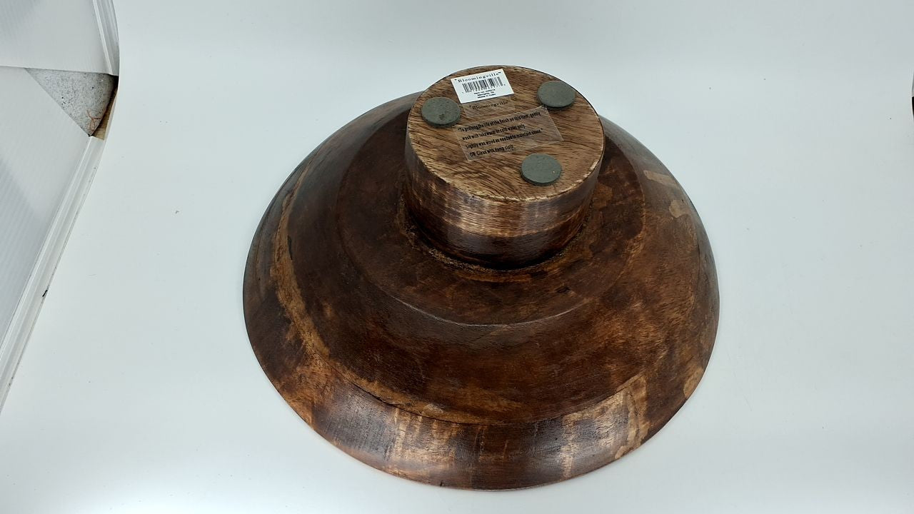 Bloomingville Mango Wood Footed Bowl, Walnut Finish