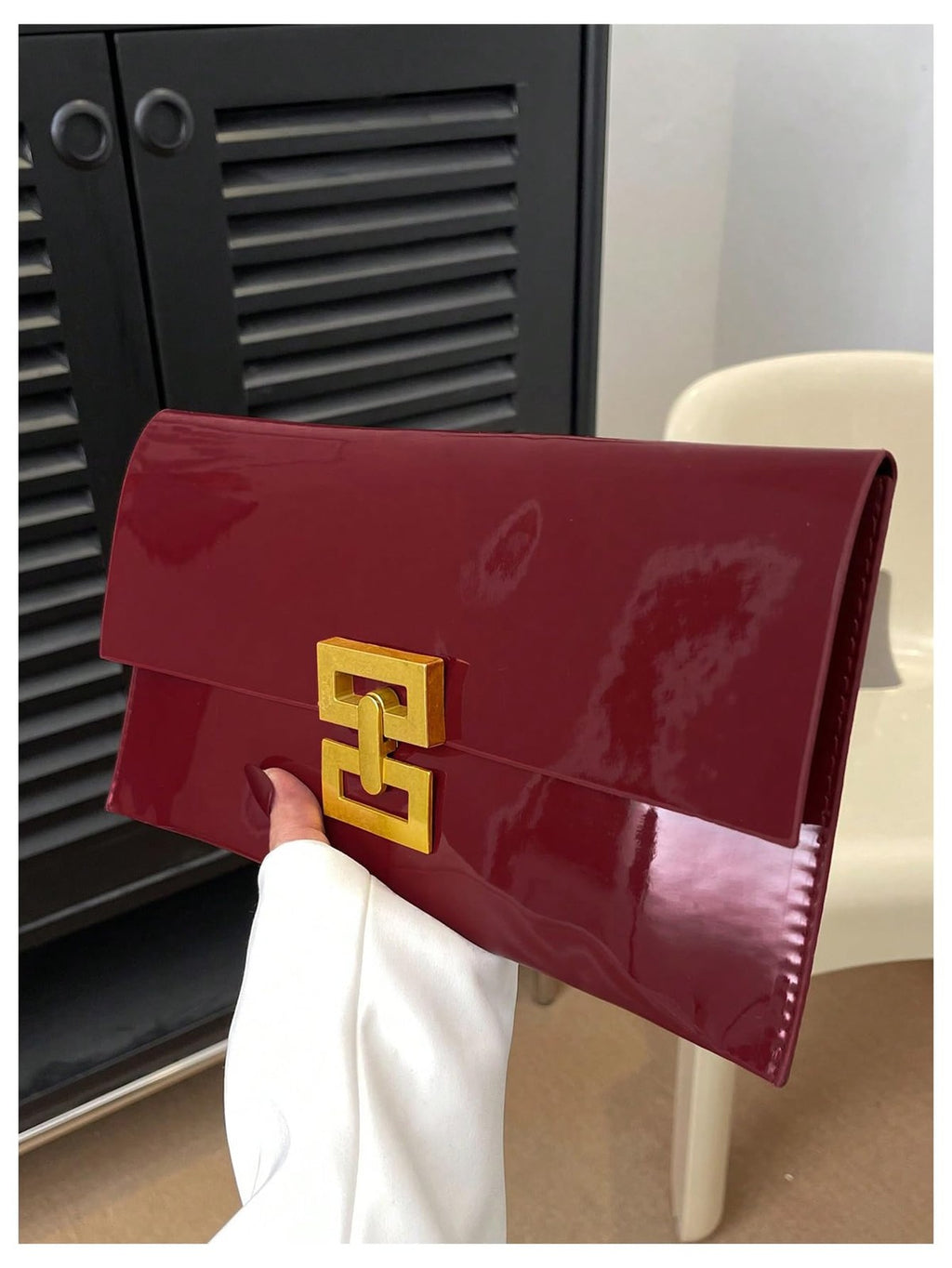 Burgundy Metallic Clutch Evening Bag, One Size, Envelope Design