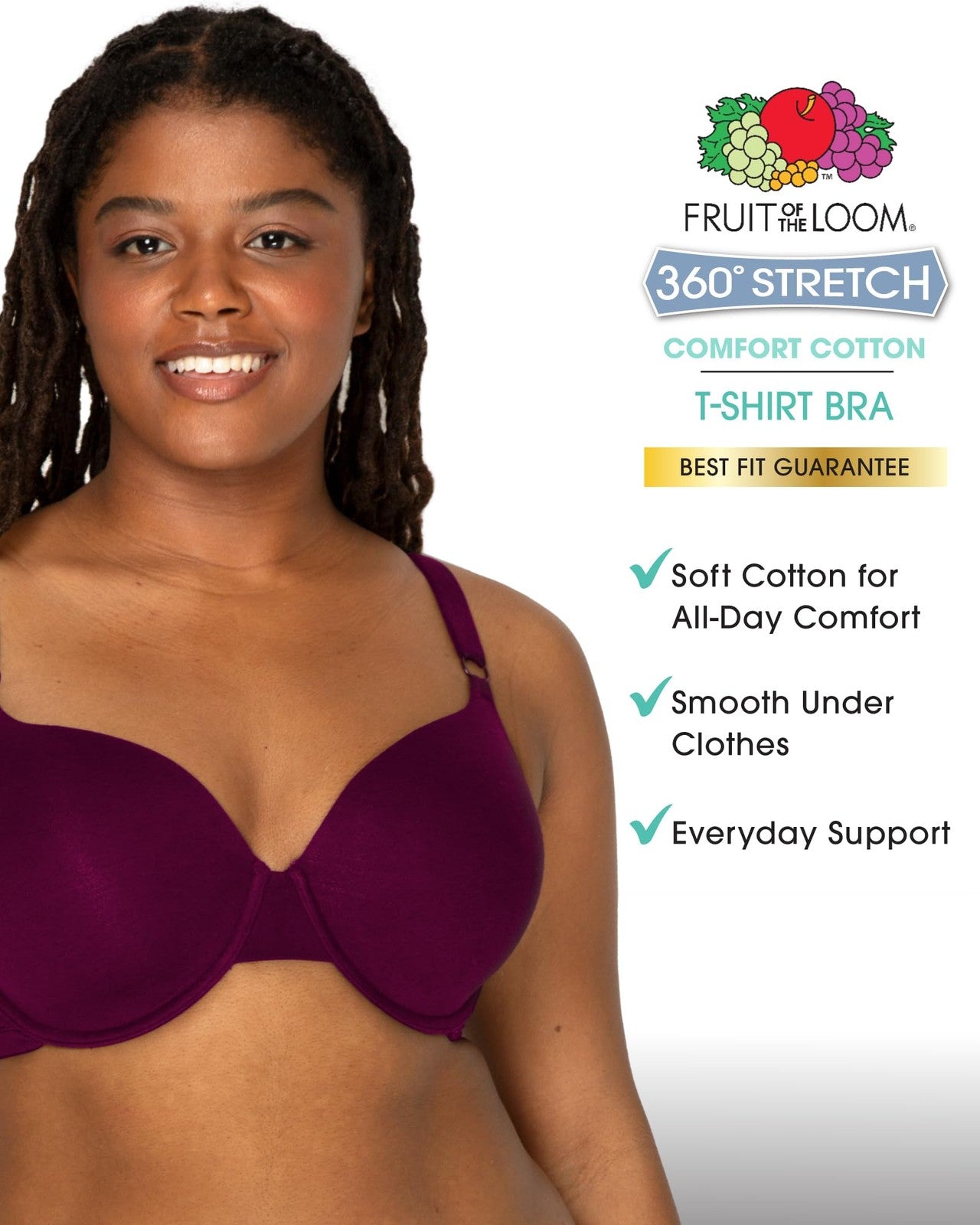 Fruit of the Loom Womens T-Shirt Bra, Lilac Whisper/Purple Velvet/Black, 38B US