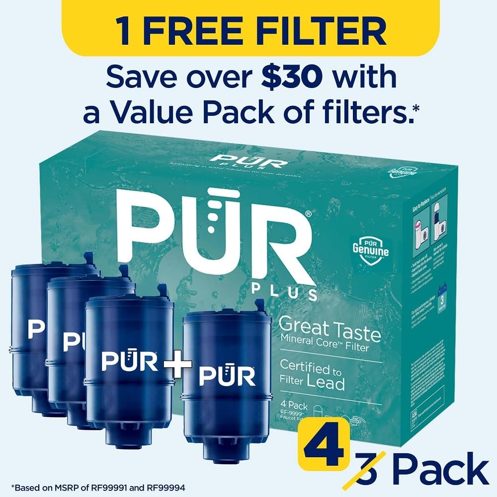 Genuine PUR Faucet Mount Replacement Filter 4-Pack, Lead Reducing, Blue