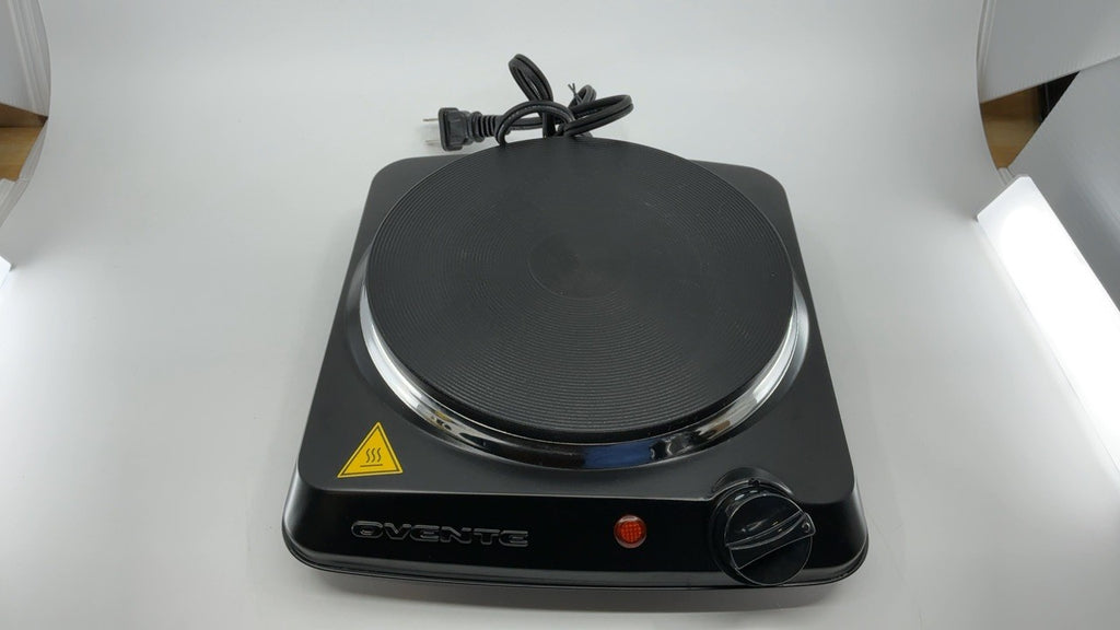 Portable 1000W Electric Cooktop w/ Cast Iron Plate, 5 Temp Levels, Black
