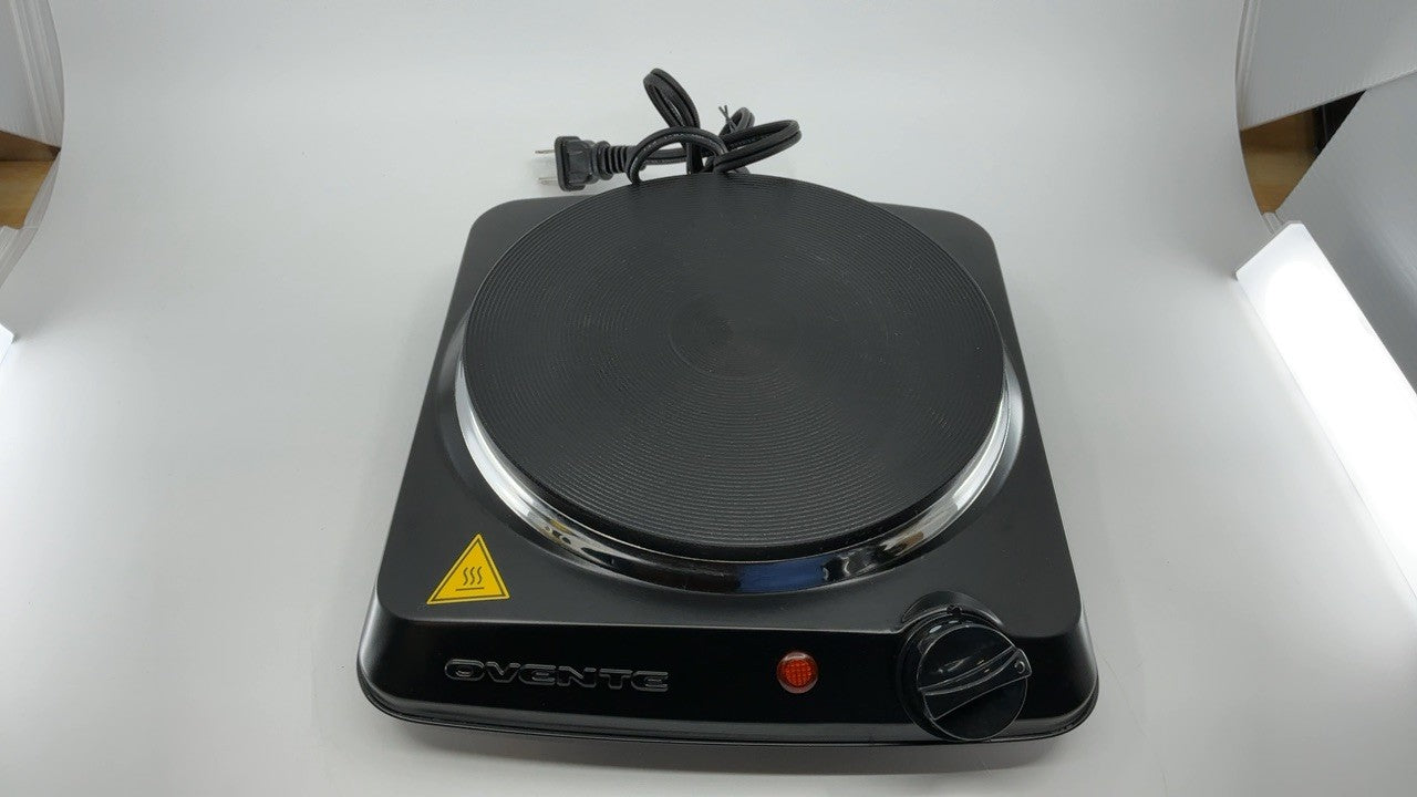 Portable 1000W Electric Cooktop w/ Cast Iron Plate, 5 Temp Levels, Black