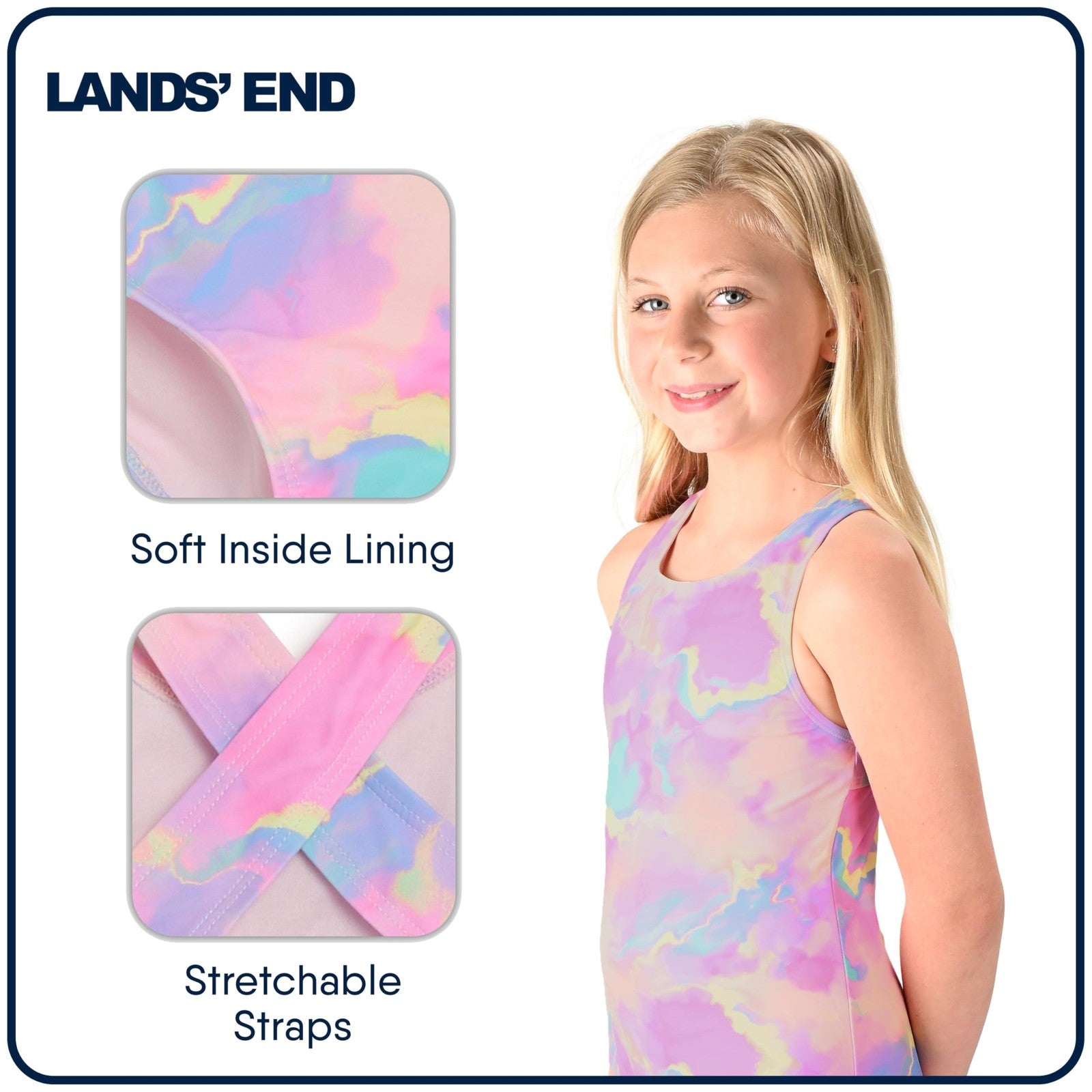 Lands' End Girls' Swimwear UPF 50 One Piece Swim Suit, Pink Multi