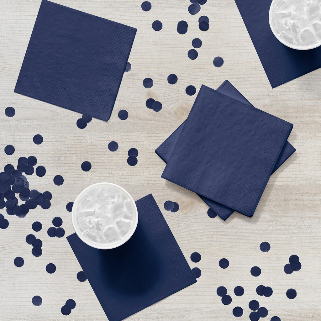 200 Count Navy Blue 2-Ply Paper Beverage Napkins 5" x 5"