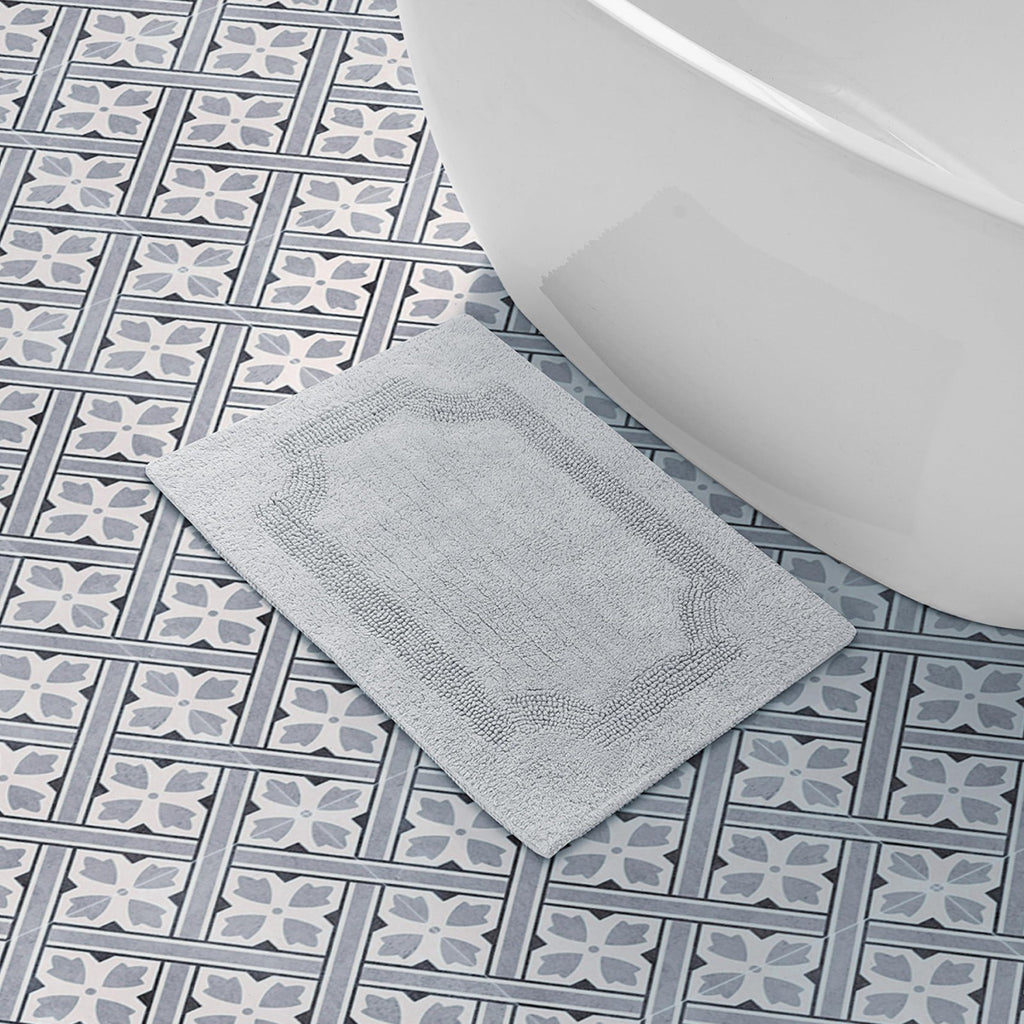 17x24 Reversible Bath Mat, Light Grey Cotton, Non-Skid Recommended