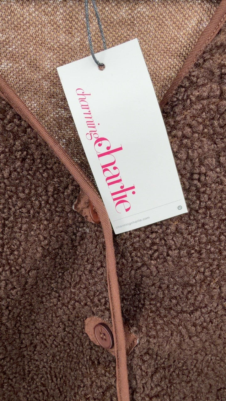 Full Size Cozy Sherpa Fleece Button-Up Vest Coat with Pockets Plus Size