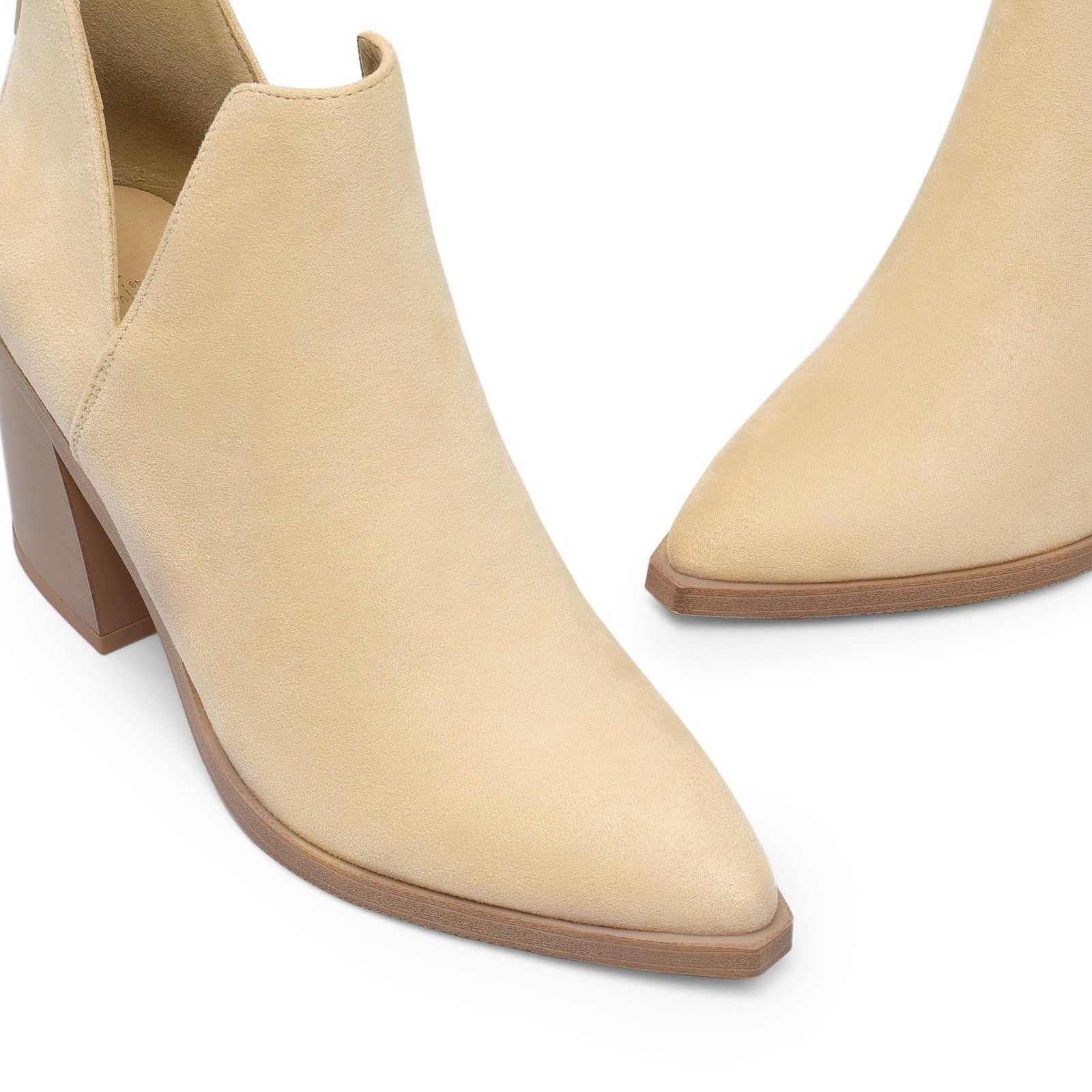 Women's Chunky Heel Ankle Boots 5.5 Nude Suede Pointed Toe