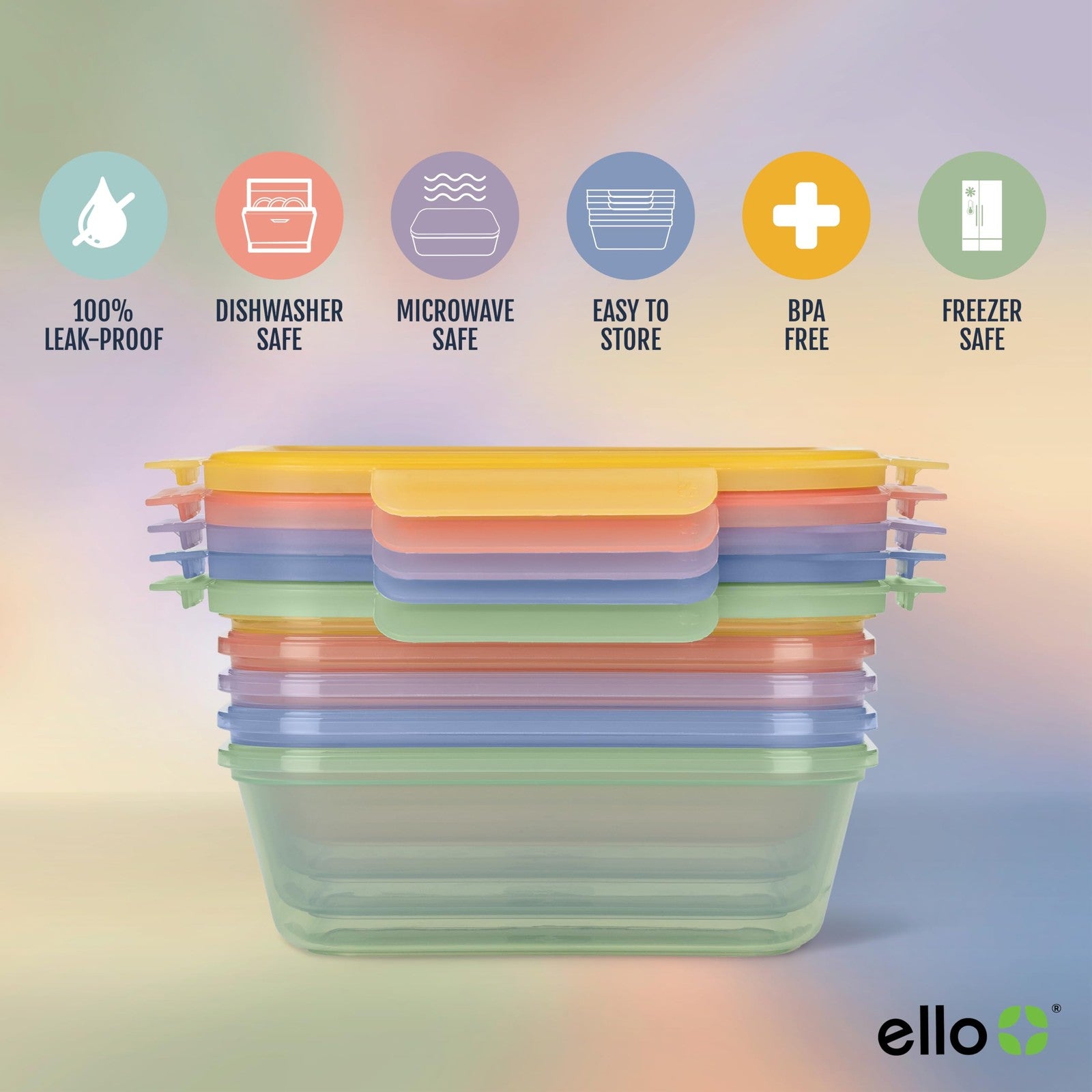 4.5 Cup Plastic Meal Prep Set, 10-Piece Ello Snap & Nest - Dishwasher Safe