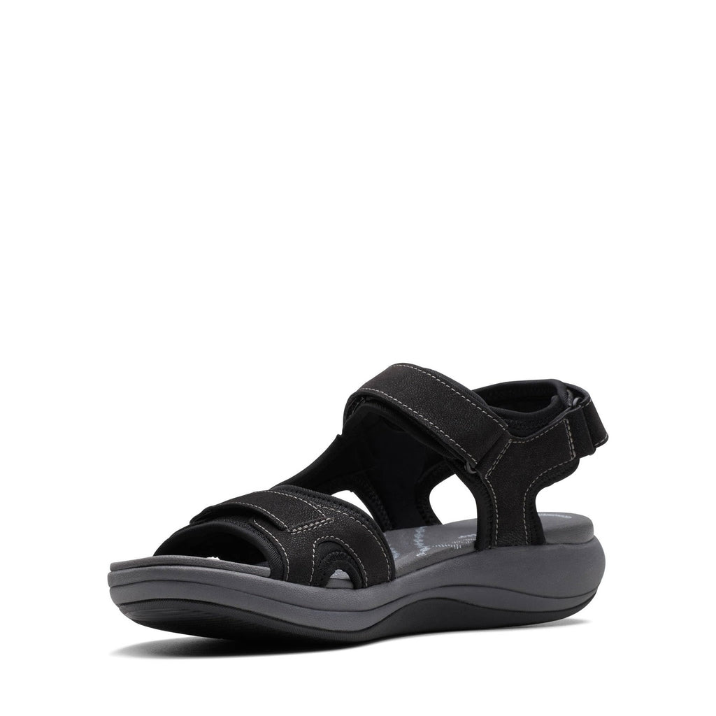 Clarks Women's Mira Bay Flat Sandal, Black Textile, 8 Wide US