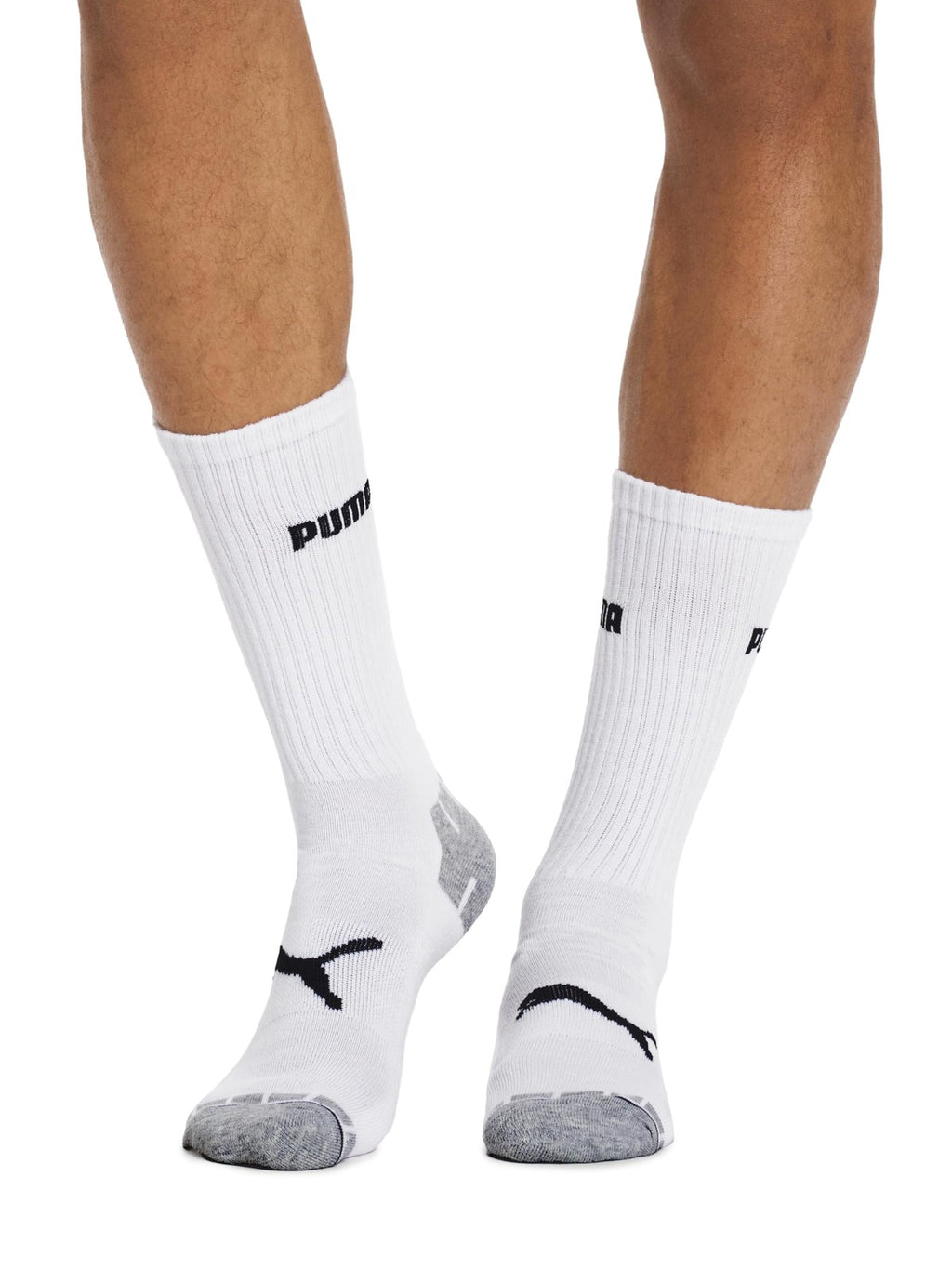 PUMA mens 6 Pack Crew running socks, White/Grey, 13-Oct US