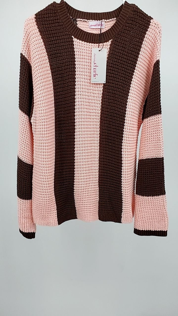 Striped Color Block Waffle Knit Sweater
