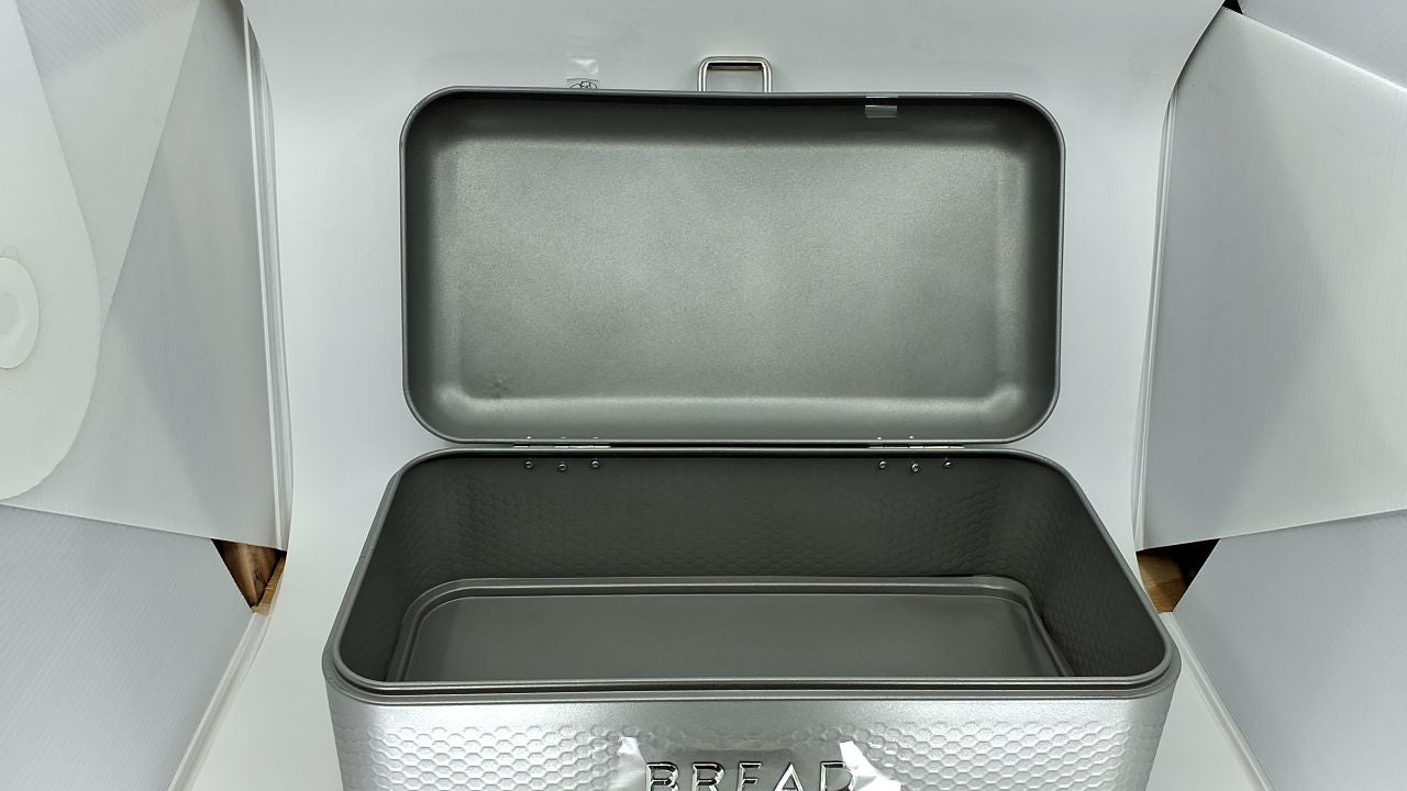 Soho Grey Bread Box - Large Metal Storage for Loaves & Baked Goods