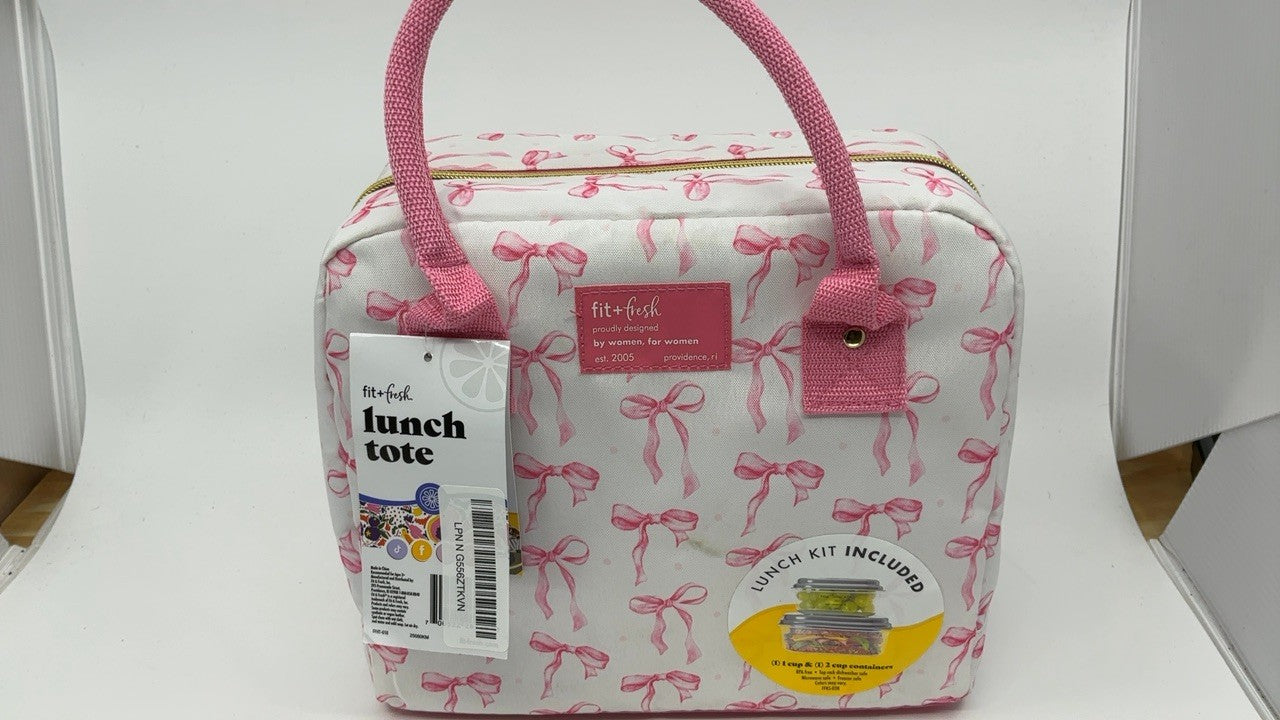 Insulated Pink Bows Lunch Bag w/ Containers, Fit & Fresh Bloomington