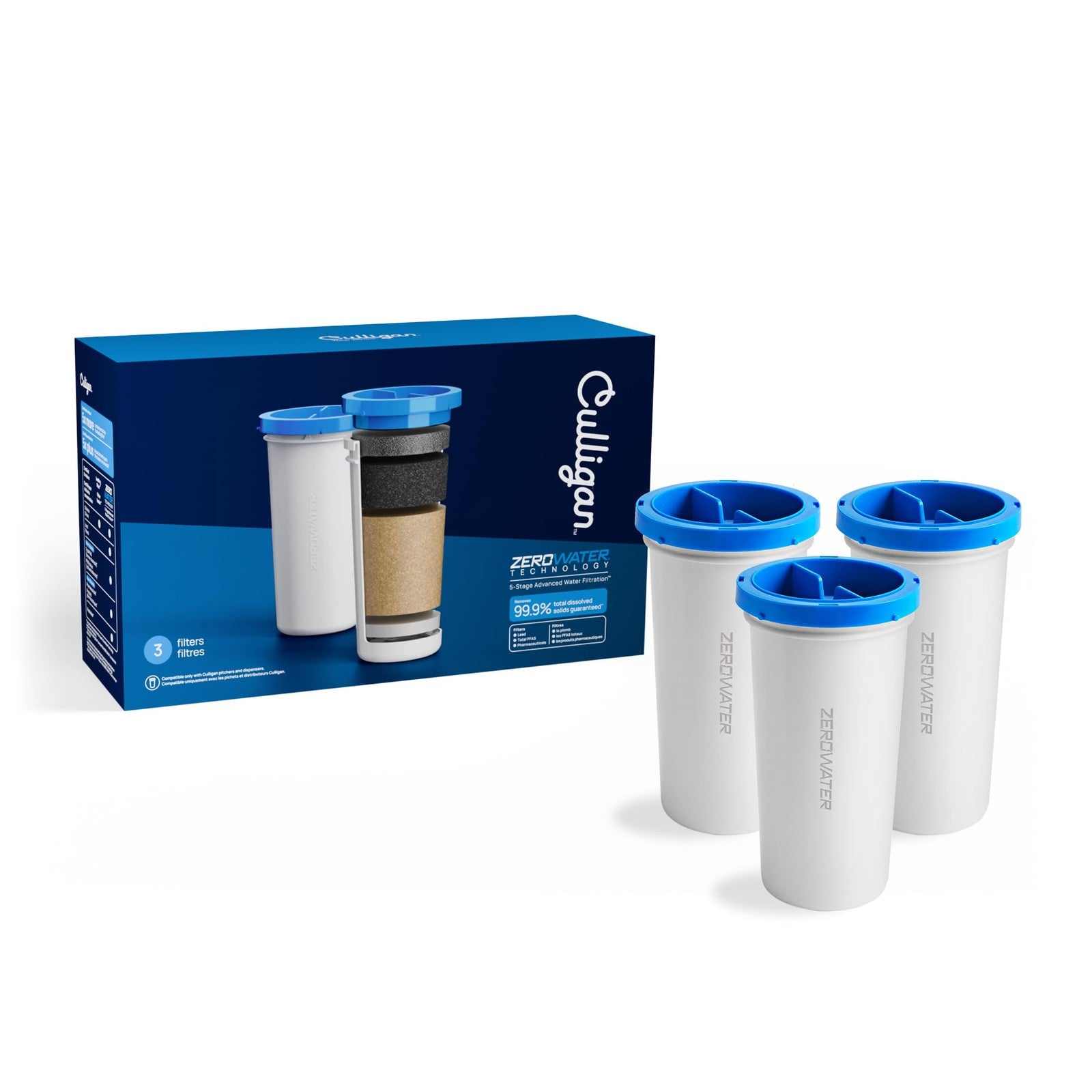 Culligan ZeroWater 3-Pack Replacement Filter, 5-Stage, IAPMO Certified