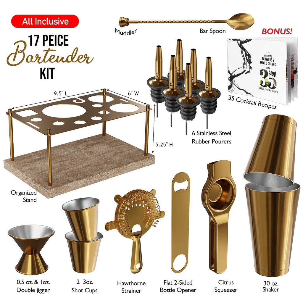 17-Piece Stainless Steel Cocktail Shaker Set w/ Recipe Book & More
